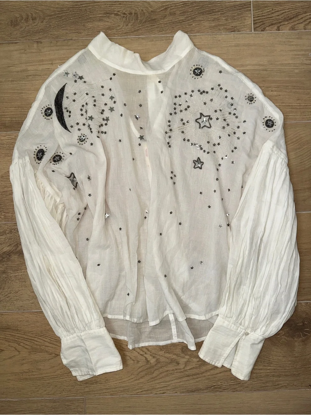 Free People Wishing On A Star Celestial Embellished High-Neck Blouse